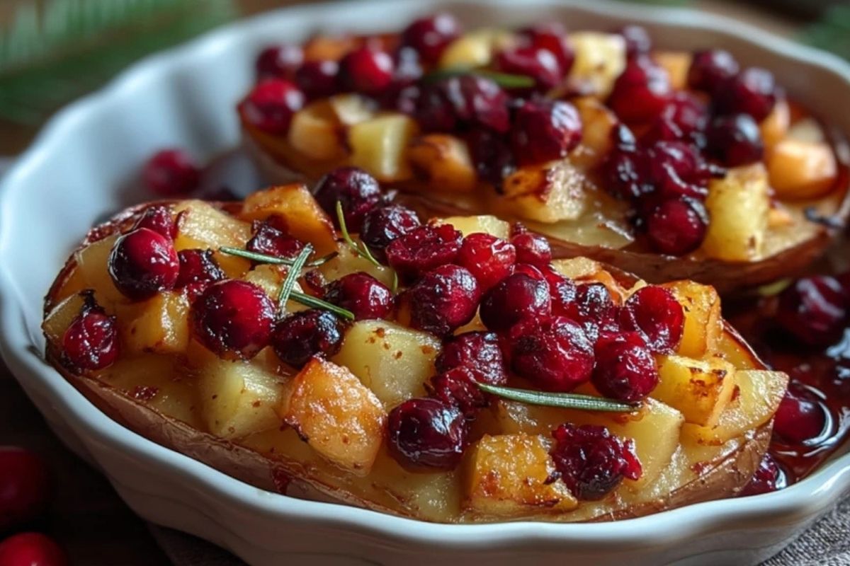 Cranberry Apfel Süßkartoffeln Mit Doppelt Gebacken