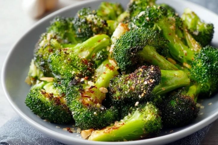 Knuspriger Knoblauch Brokkoli aus der Heißluftfritteuse