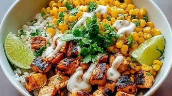 Einfaches Chicken-Reis-Bowl mit Street Corn