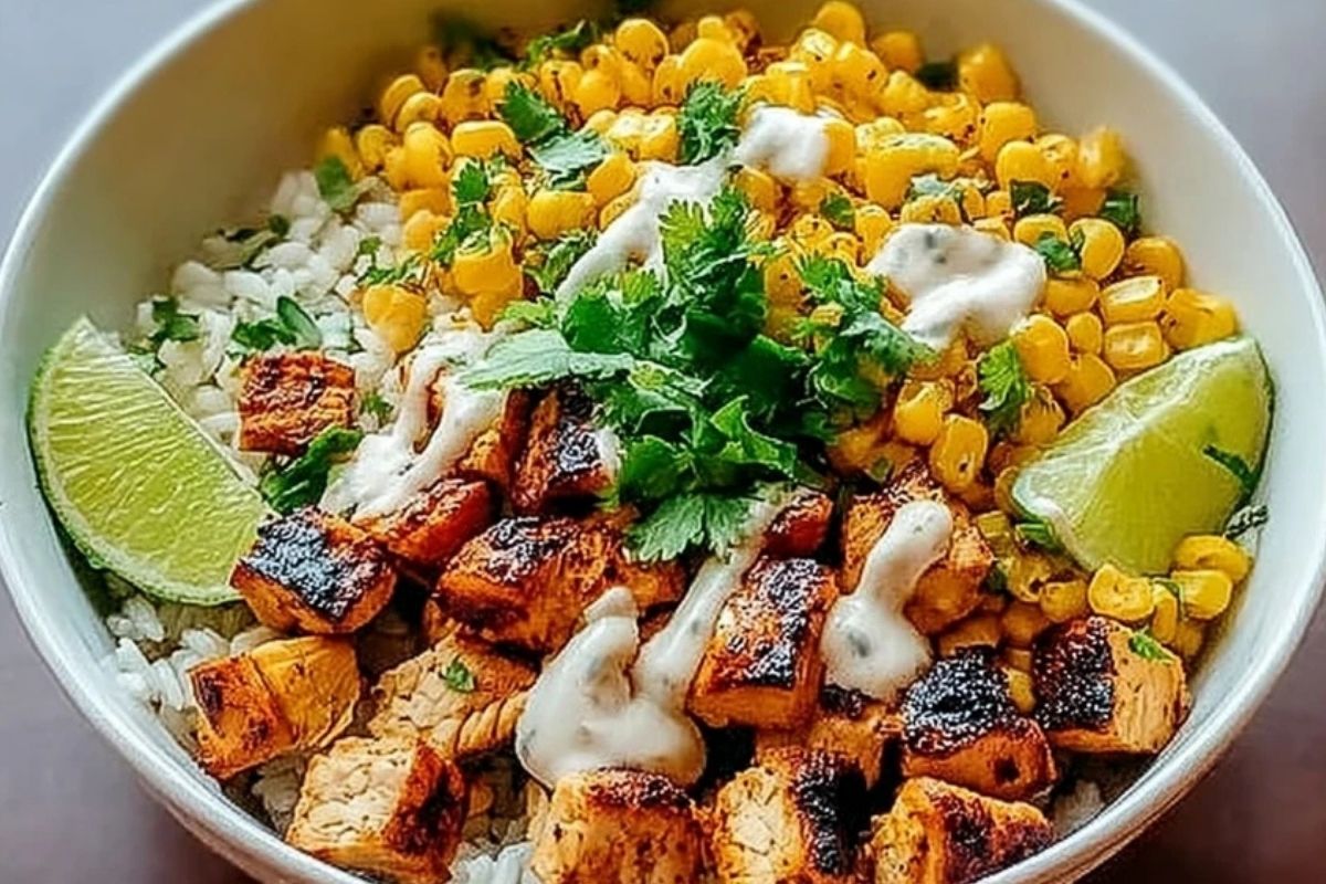 Einfaches Chicken-Reis-Bowl mit Street Corn