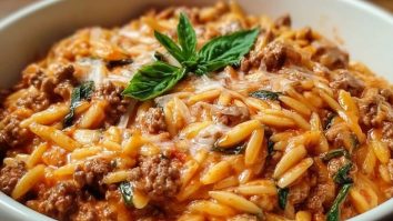 Hackfleisch-Orzo mit Tomaten-Sahnesauce