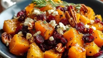 Honiggerösteter Butternut-Kürbis mit Cranberries, Pekannüssen und Feta