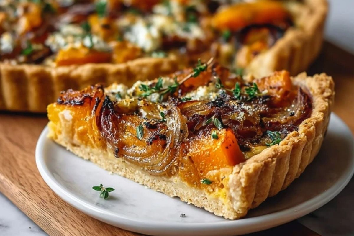 Butternutkürbis Zwiebel Tart